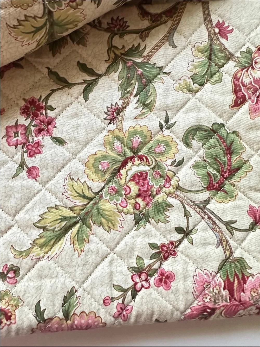 NWT Waverly Table Runner Cloth Quilted Floral Pink and Green Farmhouse 70 X 14